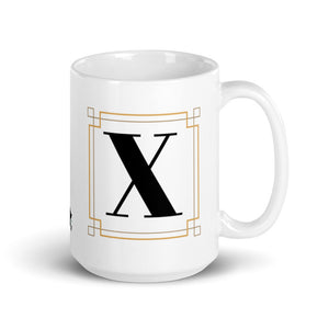 White Framed "X" Monogram Mug by Africa Creates Art