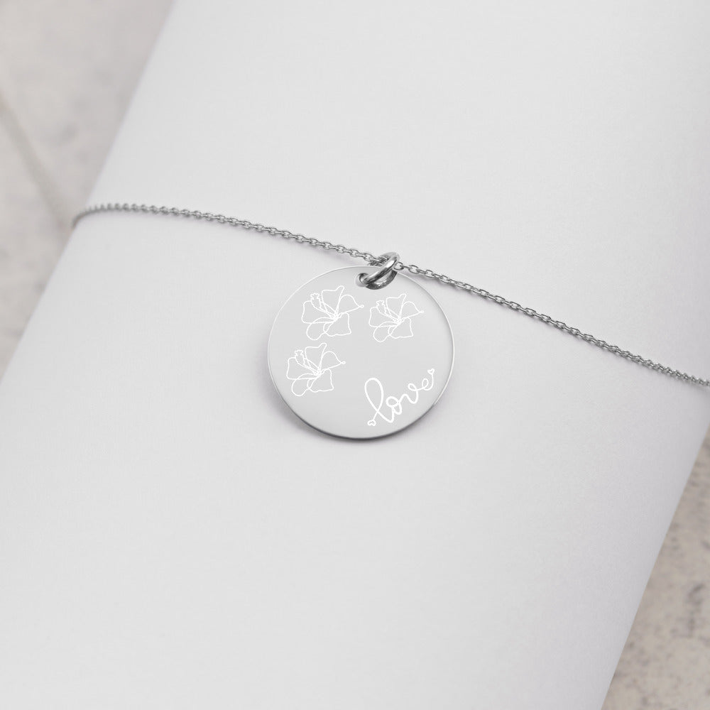 Love for Hibiscus Engraved Disc Necklace