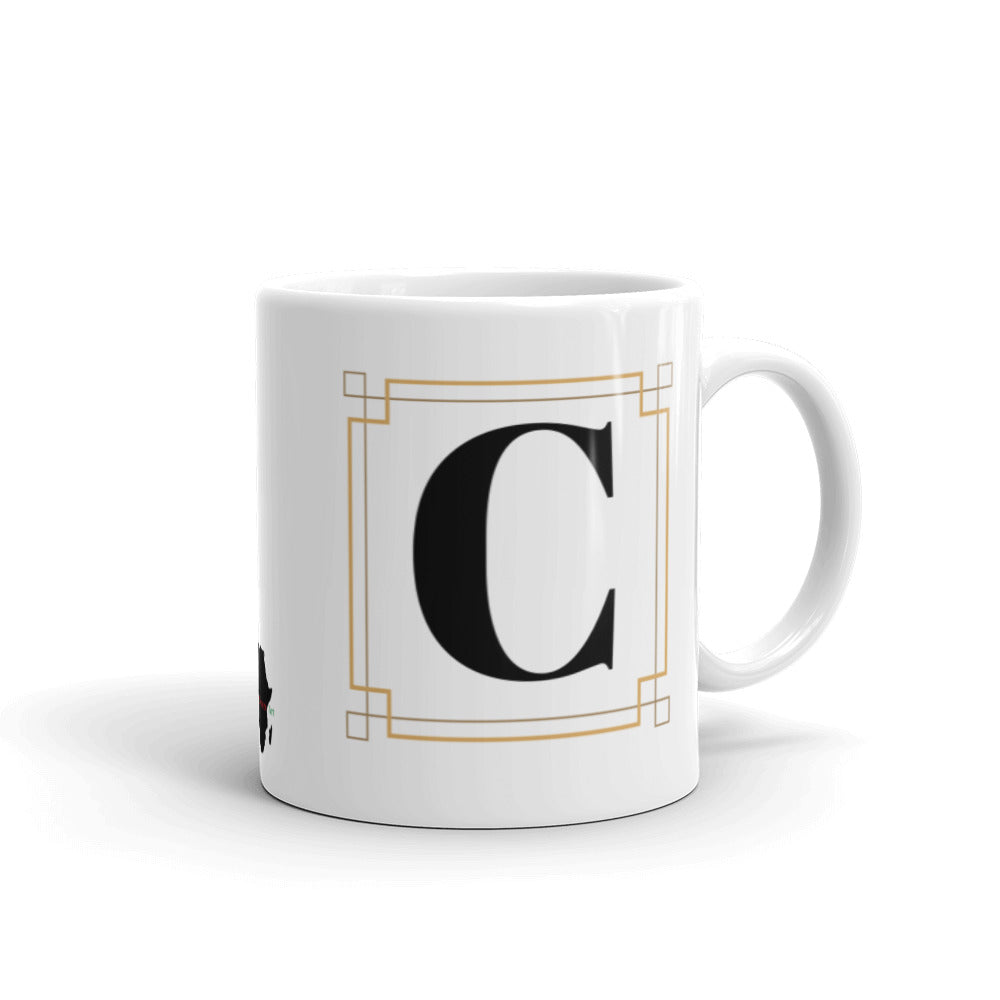 White Framed "C" Monogram Mug by Africa Creates Art