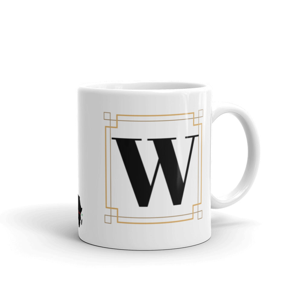 White Framed "W" Monogram Mug by Africa Creates Art