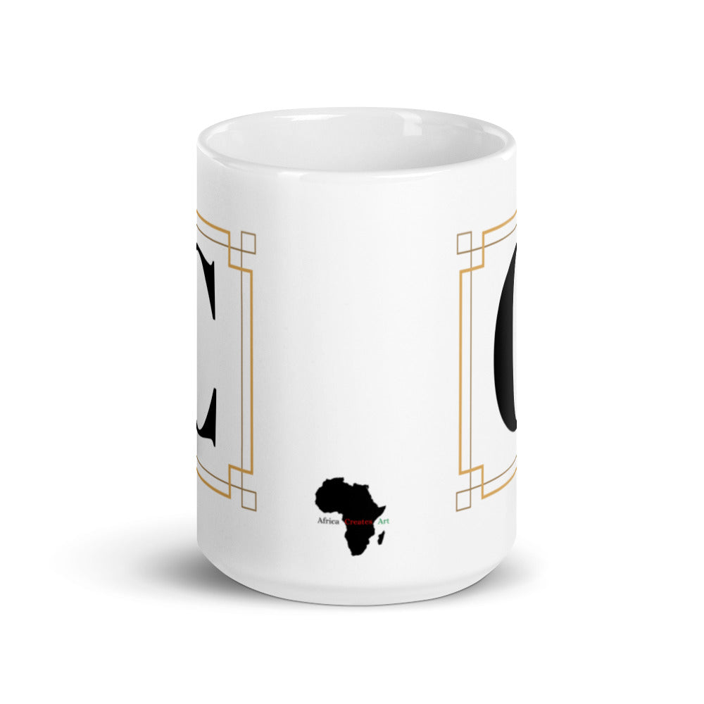 White Framed "C" Monogram Mug by Africa Creates Art