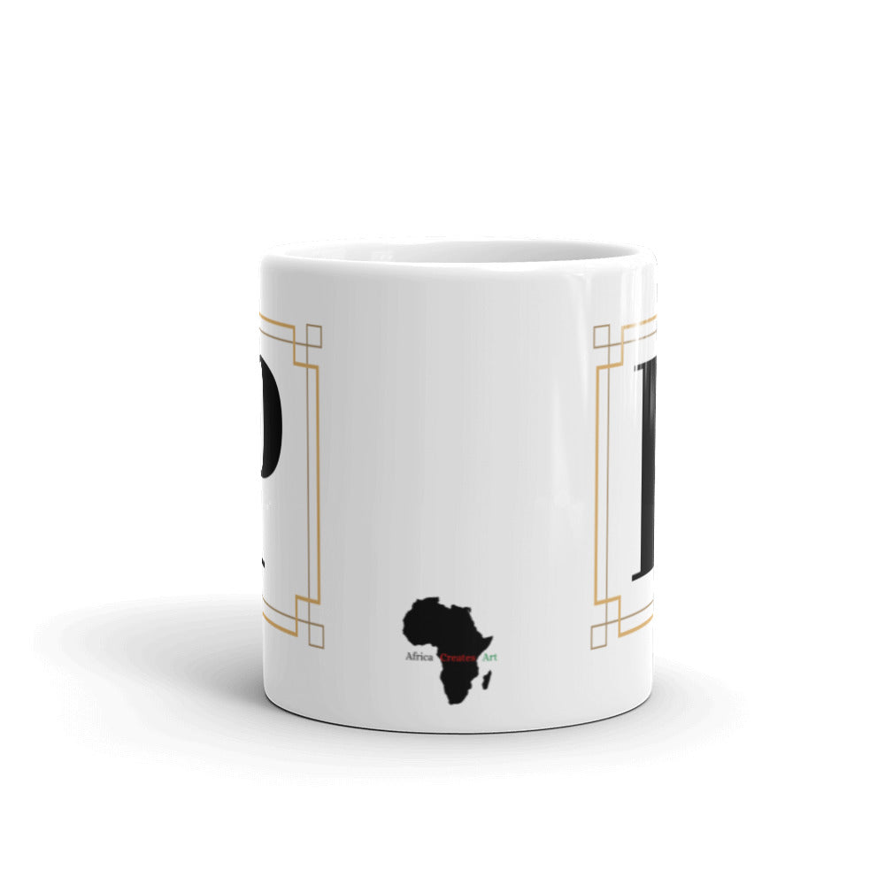 White Framed "P" Monogram Mug by Africa Creates Art