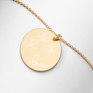 Love for Hibiscus Engraved Disc Necklace