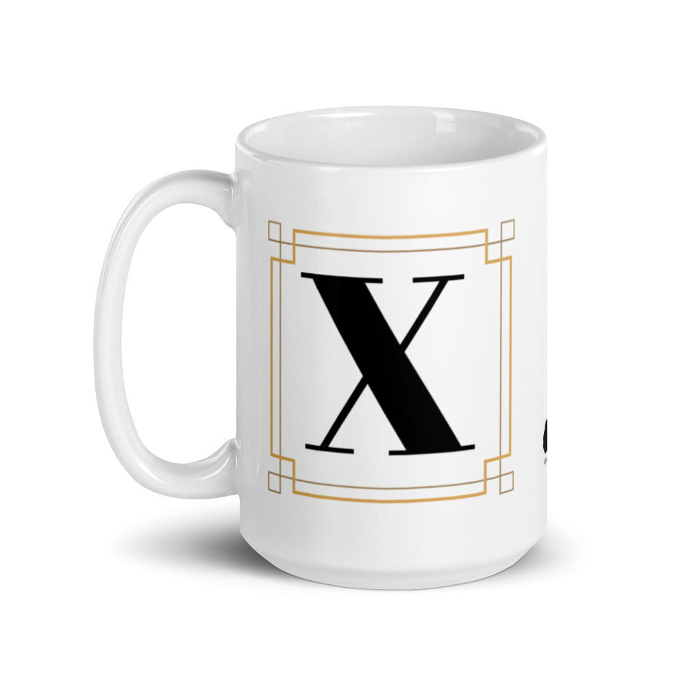 White Framed "X" Monogram Mug by Africa Creates Art