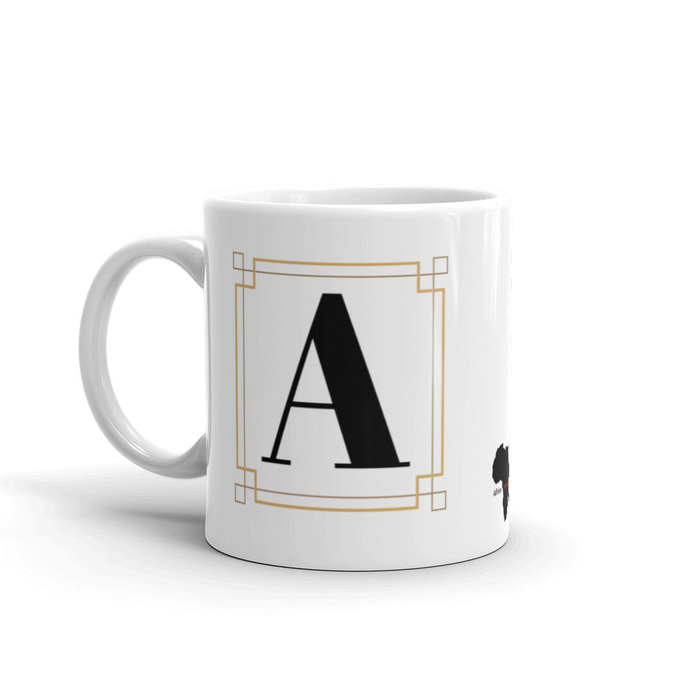 White Framed "A" Monogram Mug by Africa Creates Art