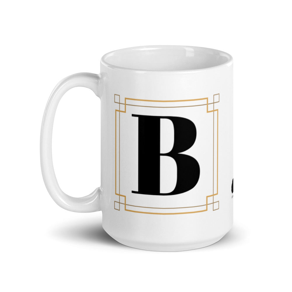 White Framed "B" Monogram Mug by Africa Creates Art