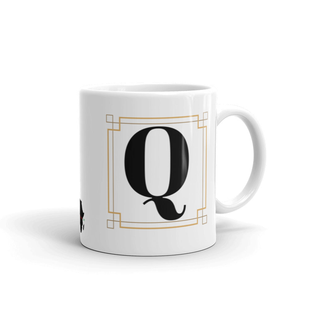 White Framed "Q" Monogram Mug by Africa Creates Art