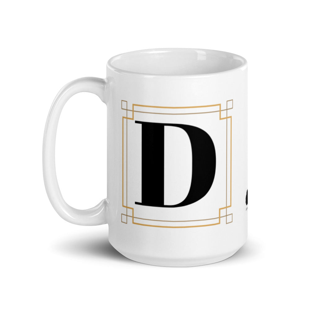 White Framed "D" Monogram Mug by Africa Creates Art