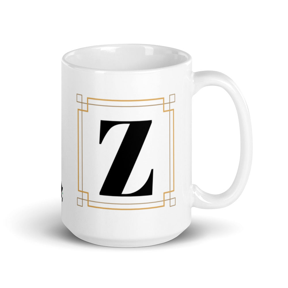 White Framed "Z" Monogram Mug by Africa Creates Art