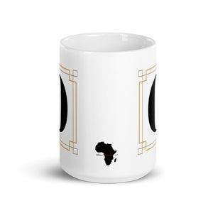 White Framed "O" Monogram Mug by Africa Creates Art