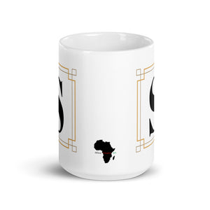 White Framed "S" Monogram Mug by Africa Creates Art