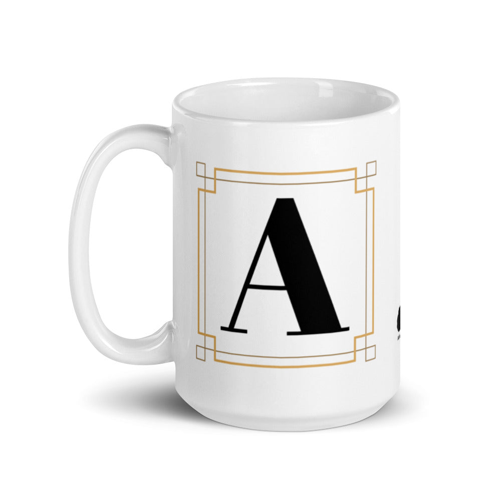 White Framed "A" Monogram Mug by Africa Creates Art