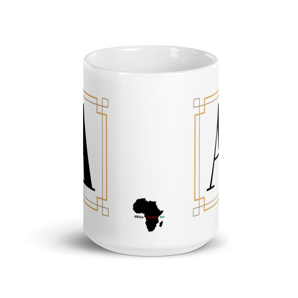 White Framed "A" Monogram Mug by Africa Creates Art