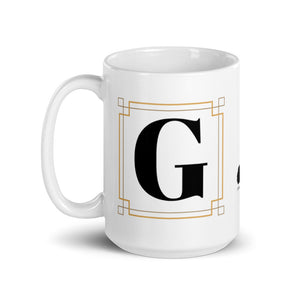 White Framed "G" Monogram Mug by Africa Creates Art