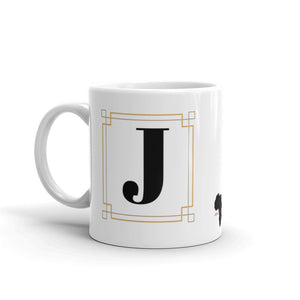 White Framed "J" Monogram Mug by Africa Creates Art