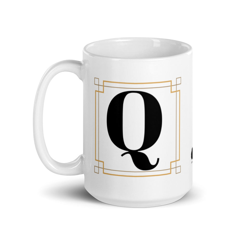 White Framed "Q" Monogram Mug by Africa Creates Art