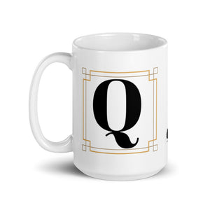 White Framed "Q" Monogram Mug by Africa Creates Art