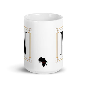 White Framed "N" Monogram Mug by Africa Creates Art