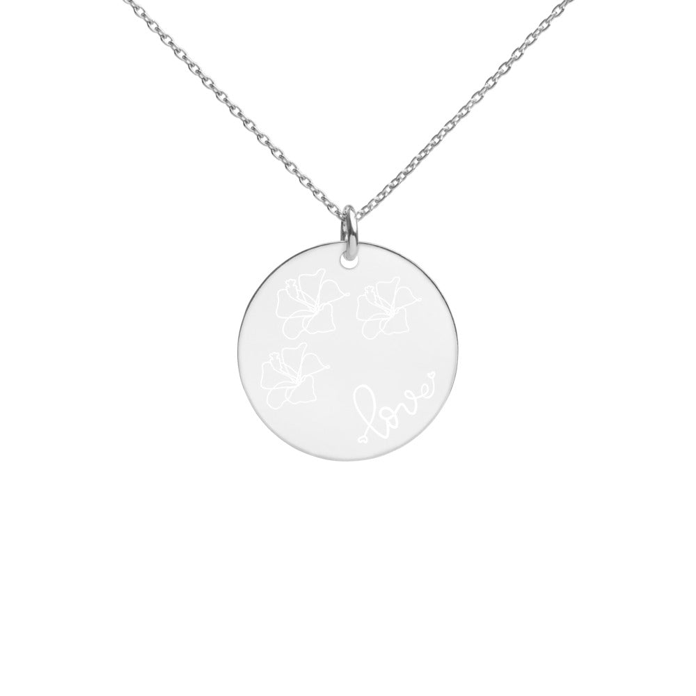 Love for Hibiscus Engraved Disc Necklace