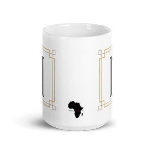 White Framed "I" Monogram Mug by Africa Creates Art