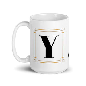 White Framed "Y" Monogram Mug by Africa Creates Art