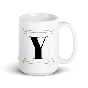 White Framed "Y" Monogram Mug by Africa Creates Art