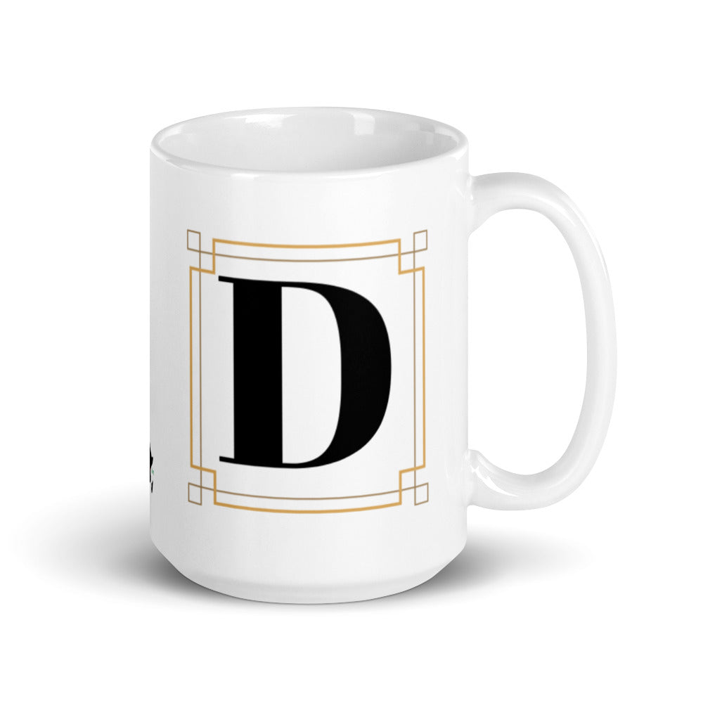 White Framed "D" Monogram Mug by Africa Creates Art