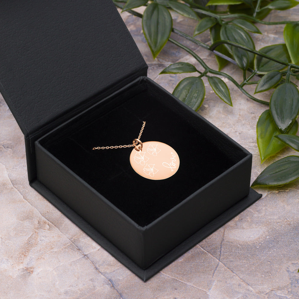 Love for Hibiscus Engraved Disc Necklace