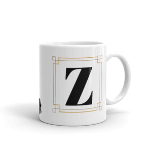 White Framed "Z" Monogram Mug by Africa Creates Art