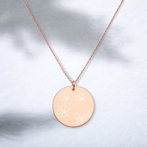 Love for Hibiscus Engraved Disc Necklace