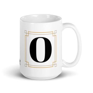 White Framed "O" Monogram Mug by Africa Creates Art