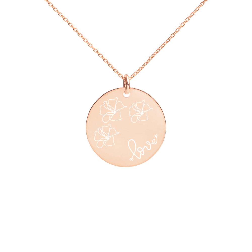 Love for Hibiscus Engraved Disc Necklace