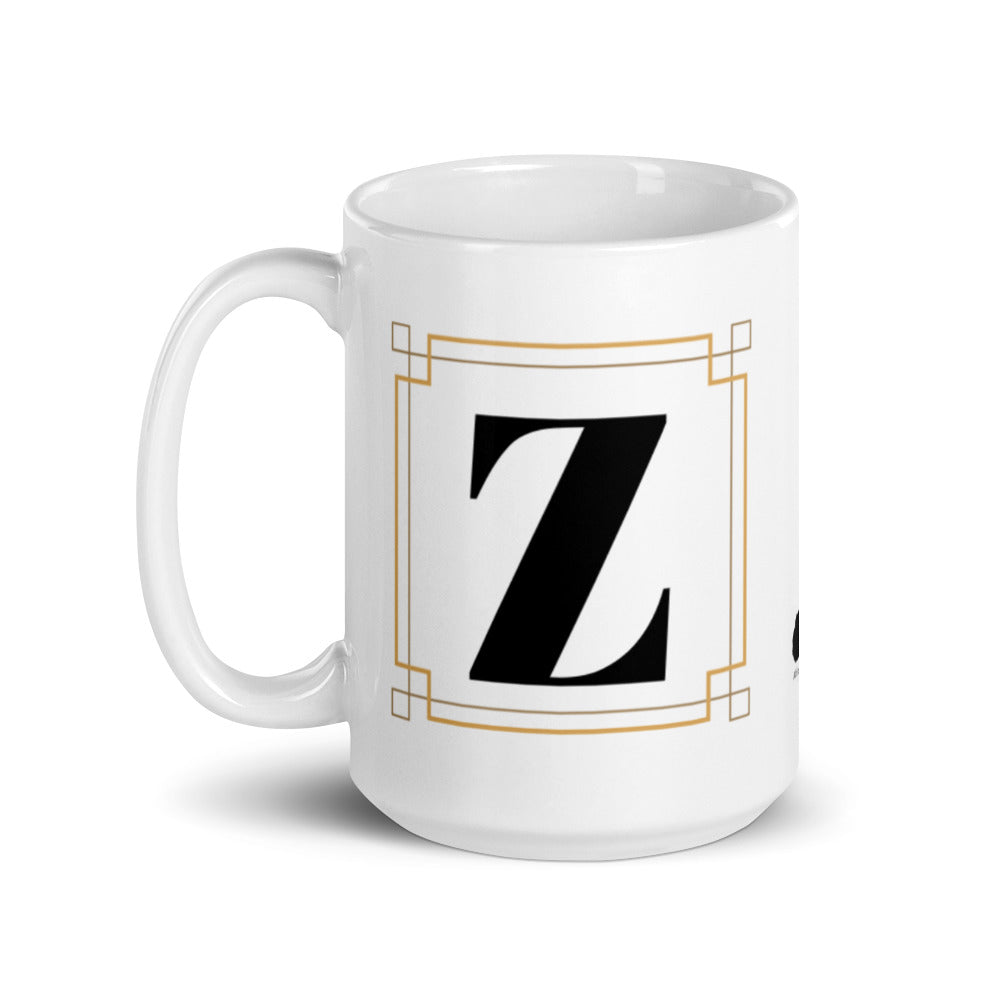 White Framed "Z" Monogram Mug by Africa Creates Art