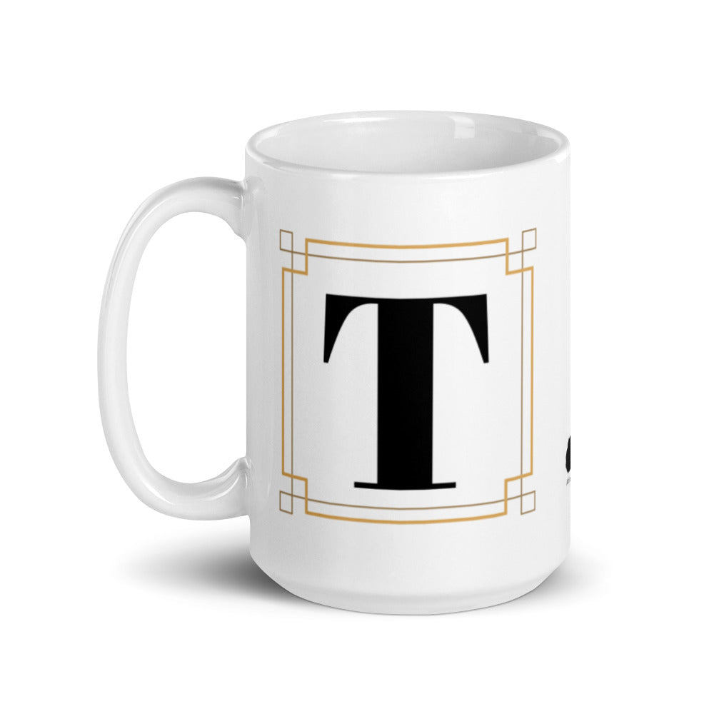 White Framed "T" Monogram Mug by Africa Creates Art