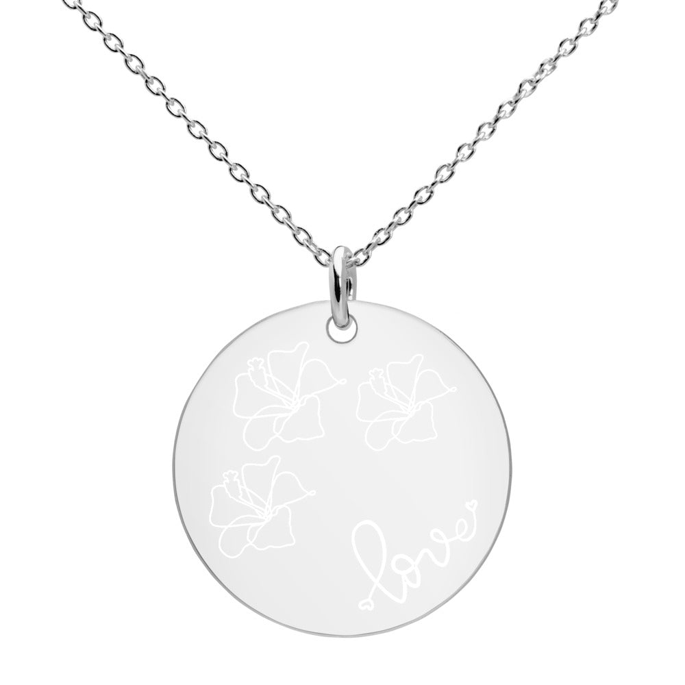 Love for Hibiscus Engraved Disc Necklace