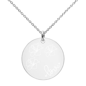 Love for Hibiscus Engraved Disc Necklace