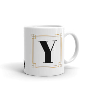 White Framed "Y" Monogram Mug by Africa Creates Art