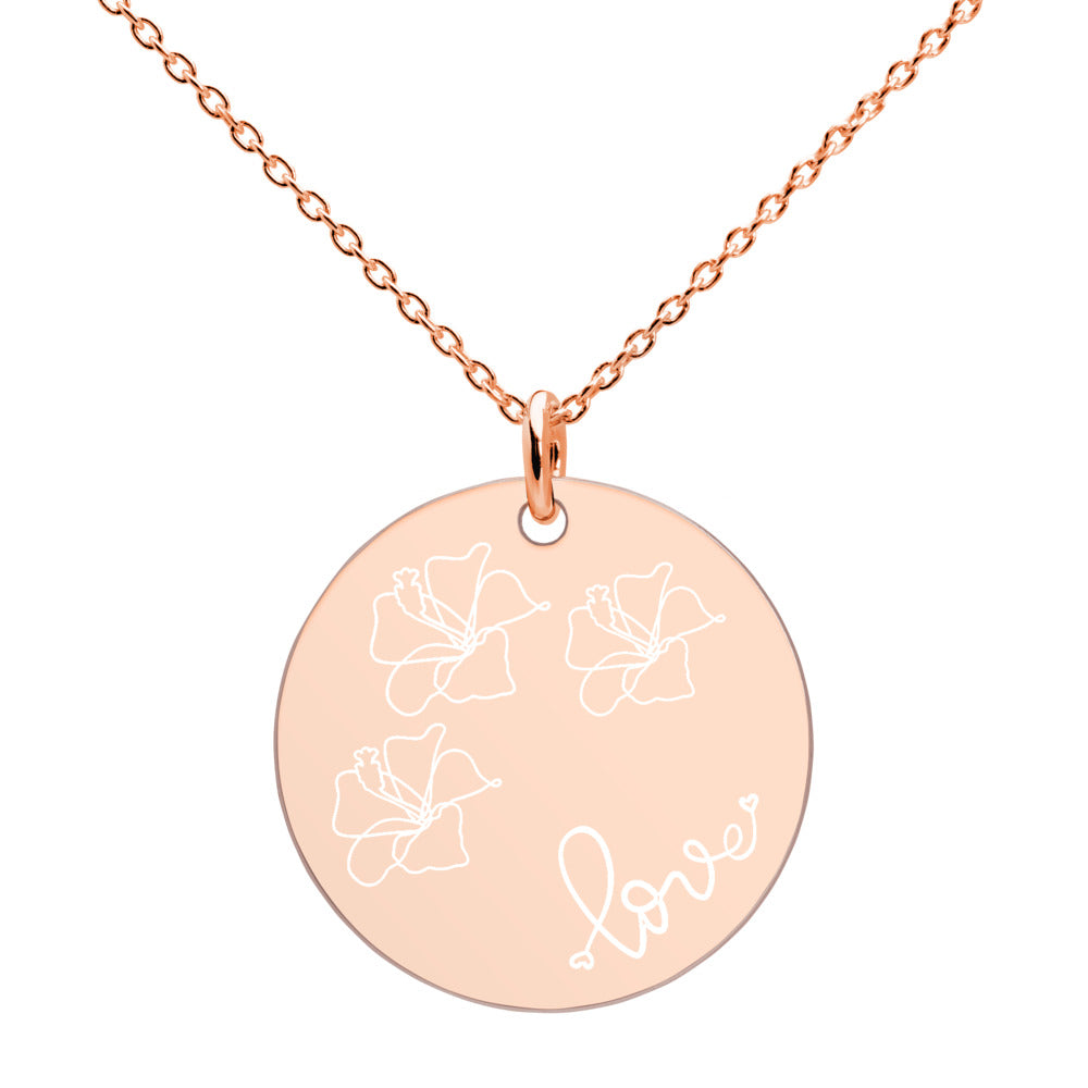 Love for Hibiscus Engraved Disc Necklace