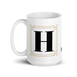 White Framed "H" Monogram Mug by Africa Creates Art