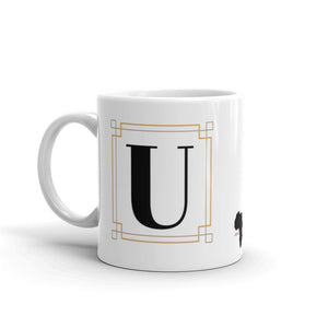 White Framed "U" Monogram Mug by Africa Creates Art