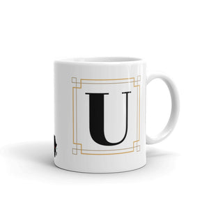 White Framed "U" Monogram Mug by Africa Creates Art