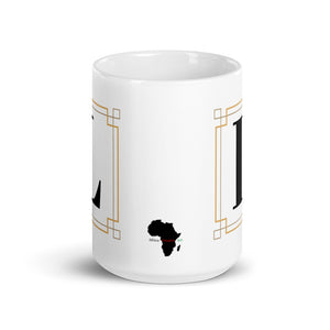 White Framed "L" Monogram Mug by Africa Creates Art