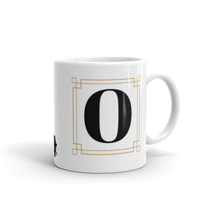 White Framed "O" Monogram Mug by Africa Creates Art