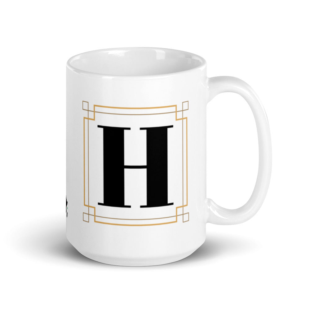 White Framed "H" Monogram Mug by Africa Creates Art