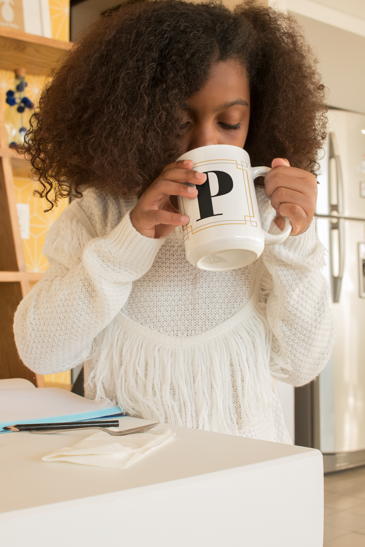 White Framed "P" Monogram Mug by Africa Creates Art