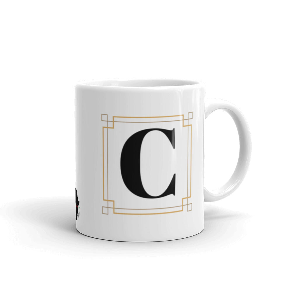 White Framed "C" Monogram Mug by Africa Creates Art