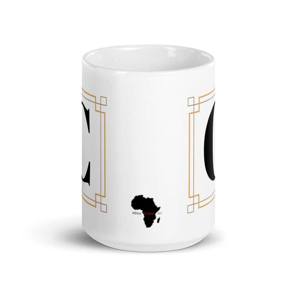 White Framed "C" Monogram Mug by Africa Creates Art