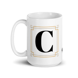 White Framed "C" Monogram Mug by Africa Creates Art