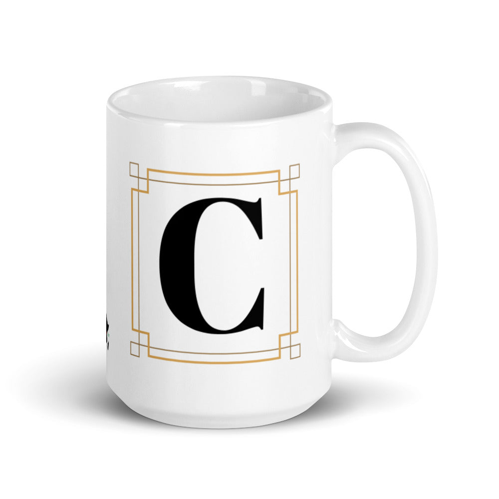 White Framed "C" Monogram Mug by Africa Creates Art